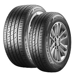 Imagem mostra os modelos Altimax One e Altimax One S da General Tire lado a lado. Os pneus refletem uma iluminação de estúdio em suas laterais e banda de rodagem.